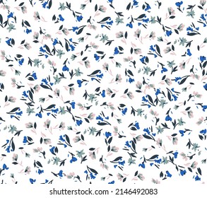 Seamless fashion pattern with the flowers. Blue flowers on white background. Vector illustration.