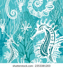 Seamless fashion pattern on a marine theme, for design, wallpaper, exotic fabric, wrapping, 