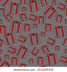 Seamless fashion pattern with a picture of Christmas gifts, New Year. Seamless pattern.  Holidays, winter style