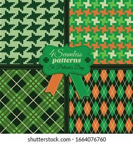 Seamless fashion pattern set og green colors in different textures. St Patricks day celebration.