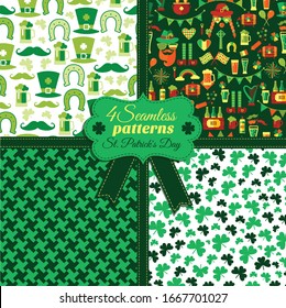 Seamless fashion pattern set og green colors in different textures. St Patricks day celebration.