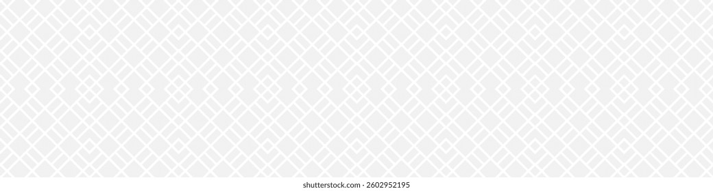 Seamless fashion pattern of squares and lines, geometric white figures for textile and wallpaper. Abstract panoramic ornament on gray background for New Year or wedding cover or postcard.