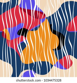 Seamless fashion pattern for textile design. Vector art with wavy shapes on the colorful background.