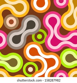 Seamless Fashion Pattern for Textile Design. Colorful Rounded Shapes on Brown