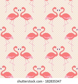 seamless fashion pink flamingo bird couple pattern background print