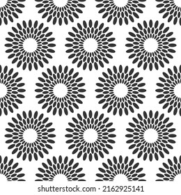 Seamless fashion vector pattern with circles, round shapes. Bright, vibrant colors. Black and white oriental background.