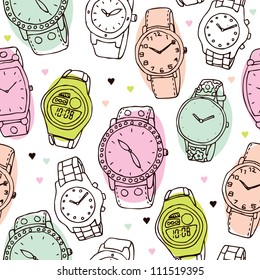 Patrón de fondo vintage de relojes de moda sin problemas en vectores