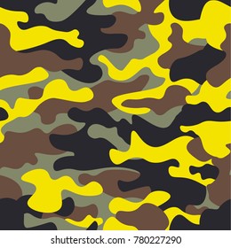 Seamless fashion wide woodland and yellow camo pattern vector illustration for your design.Classic clothing style masking camo repeat print.