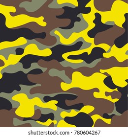 Seamless fashion wide woodland and yellow camo pattern vector illustration for your design.Classic clothing style masking camo repeat print