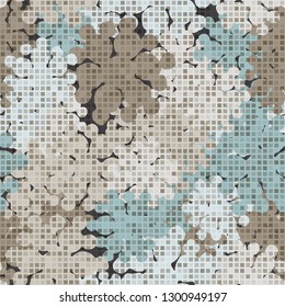 Seamless fashionable camouflage. The foreground consists of rows of small squares.
Background consists of branched spots. Editable.
