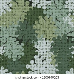 Seamless fashionable camouflage. The foreground consists of rows of small squares.
Background consists of branched spots. Editable.