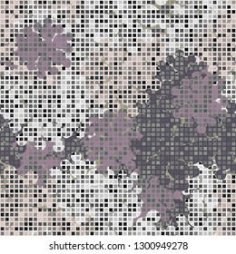 Seamless fashionable camouflage. The foreground consists of rows of small squares.
Background consists of branched spots. Editable.