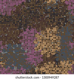 Seamless fashionable camouflage. The foreground consists of rows of small squares.
Background consists of branched spots. Editable.