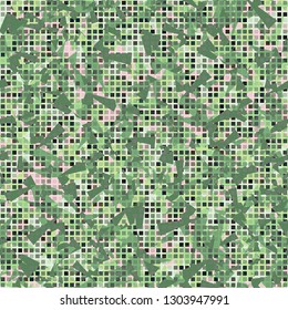 Seamless fashionable camouflage. The foreground consists of rows of small squares.
The background consists of acute-angled figures. Editable.