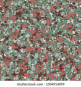 Seamless fashionable camouflage. The foreground consists of rows of small squares.
The background consists of dumbbell-shaped figures. Editable.