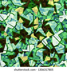 Seamless fashionable camouflage. The foreground consists of rows of small squares.
The background consists of chaos of broken acute-angled figures. Editable.