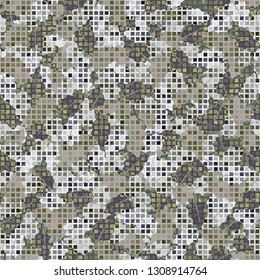Seamless fashionable camouflage. The foreground consists of rows of small squares.
Background consisting of chaos of oak leaves. Editable.