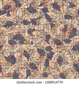 Seamless fashionable camouflage. The foreground consists of rows of small squares.
Background consisting of chaos of oak leaves. Editable.