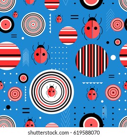 Seamless fashionable geometric pattern from circles and ladybirds