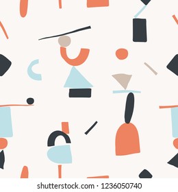 Nahtlose modische ungewöhnliche Vektorillustration-Muster, Hintergrund mit einfachen geometrischen Formen.