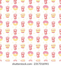 Seamless fast food pattern. fast food background