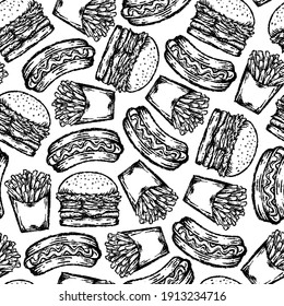 seamless fast food pattern in drawing style.