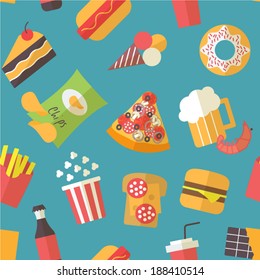 Seamless fast food pattern for menu, cafe, restaurant and culinary blogs