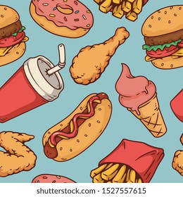 seamless fast food pattern. Vector illustration
