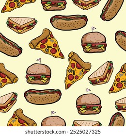 Seamless fast food vector background