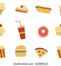 seamless fastfood restaurant theme pattern vector art illustration
