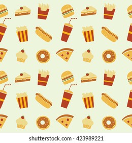 seamless fastfood restaurant theme pattern vector art illustration