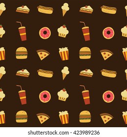 seamless fastfood restaurant theme pattern vector art illustration