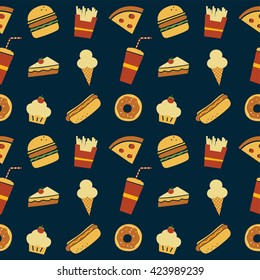 seamless fastfood restaurant theme pattern vector art illustration