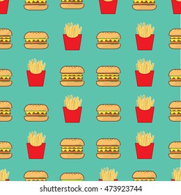 seamless fastfood restaurant theme pattern vector art illustration. Pattern can be used for wallpaper, cover fills, web page background, surface textures.

