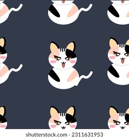 Seamless fat cat on black background for background and texture concept 