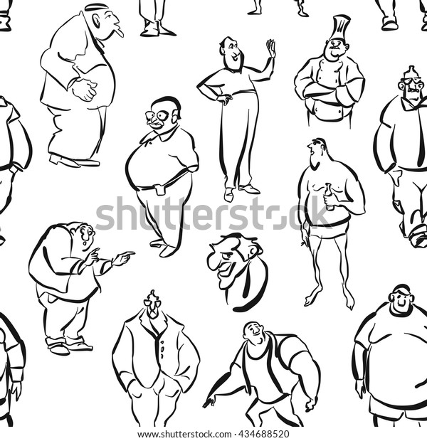 Seamless Fat Men Wall Art Pattern Stock Vector Royalty Free 434688520