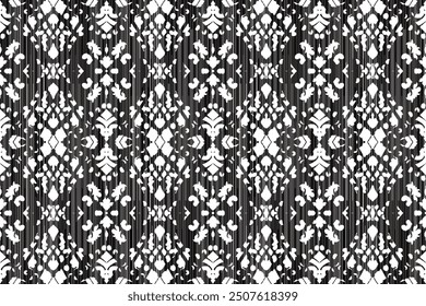 Seamless faux ikat damask pattern, Abstract flower and colorful geometric seamless textile print pattern. Creative, Carpet rug floor covering carpet.