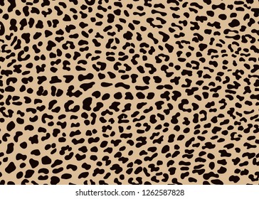Seamless Faux Leopard Skin Pattern with black spots on brown background. Vector illustration animal repeat surface pattern.