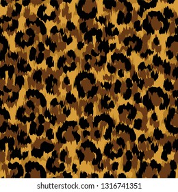 Seamless Faux Leopard Skin Pattern with black and brown spots. Vector illustration animal print repeat surface pattern.