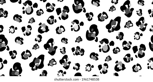  Seamless faux leopard trendy skin pattern. Abstract black animal print on white background. Make camouflage printable cheetah skin print. Vector template for the design of fabric, bag, furniture trim
