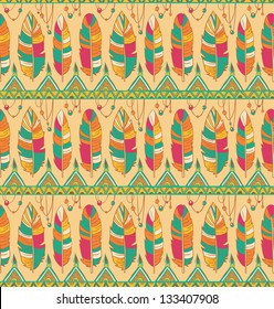 Seamless feather pattern background. Endless colorful texture.