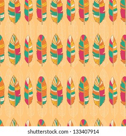Seamless feather pattern background. Endless colorful texture.