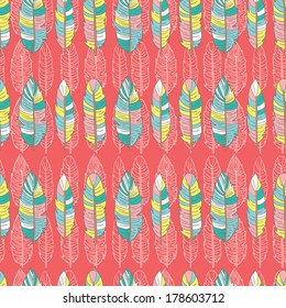 Seamless feather pattern background. Endless colorful texture.