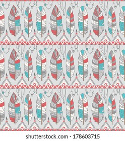 Seamless feather pattern background. Endless colorful texture.