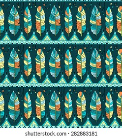Seamless feather pattern background. Endless colorful texture.