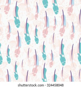 Seamless feather pattern background. Endless colorful texture