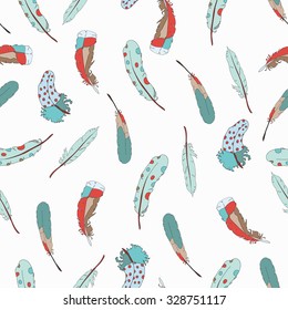 Seamless feather pattern background. Endless colorful texture