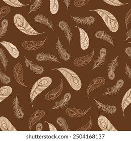 Seamless feather pattern. An intricate drawing.