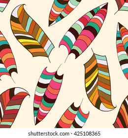Seamless with feathers. Seamless pattern with colorful feathers. For website design, print on paper, fabrics, wallpaper. Stock vector