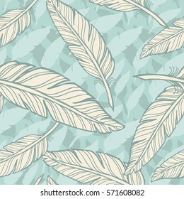 Seamless feathers pattern. Hand drawn background. Eps-8